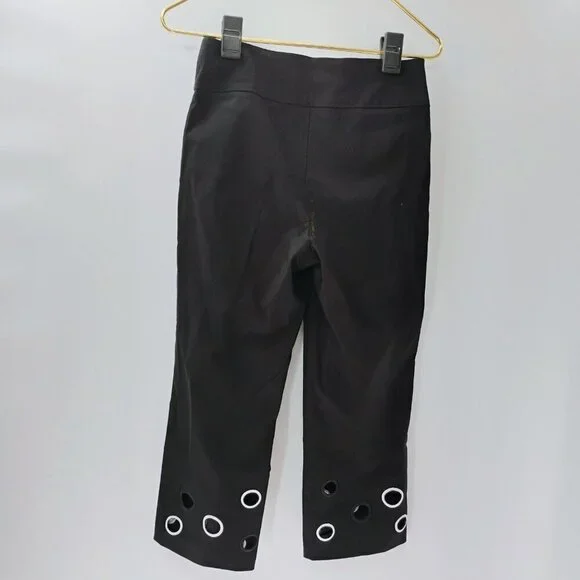 Joseph Ribkoff Womens Size 4 Crop Capri Black Pants Faux Coin Details #3610 - Picture 10 of 12